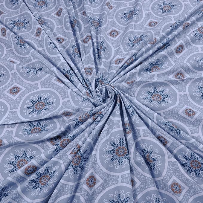 Huesland by Ahmedabad Cotton 144 TC Cotton Bedsheet for Double Bed King Size with 2 Pillow Covers | Mandala | Brown & Grey