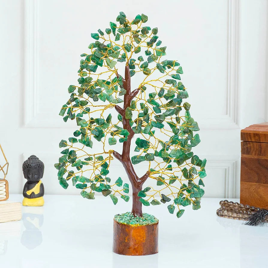 HindCraft Green Aventurine Crystal Tree Golden Wire 10-12 inch