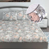 Divine Casa 144 TC Floral Grey 100% Cotton Elastic Fitted Bedsheets King Size with 2 Pillow Covers Colour Griffin