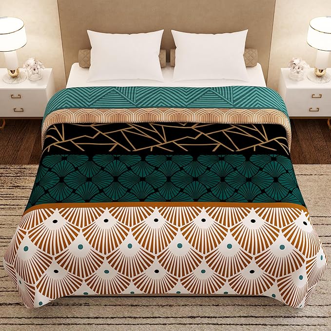 Story@Home Blanket Polyester All-Season AC Double Size Finley Blanket Soft | Colour Teal & Black