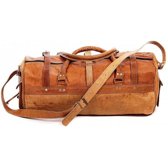 Craftshades – 3 Outer Pockets 24″ (Expandable) Edge Handcrafted Duffle Goat Leather Bag