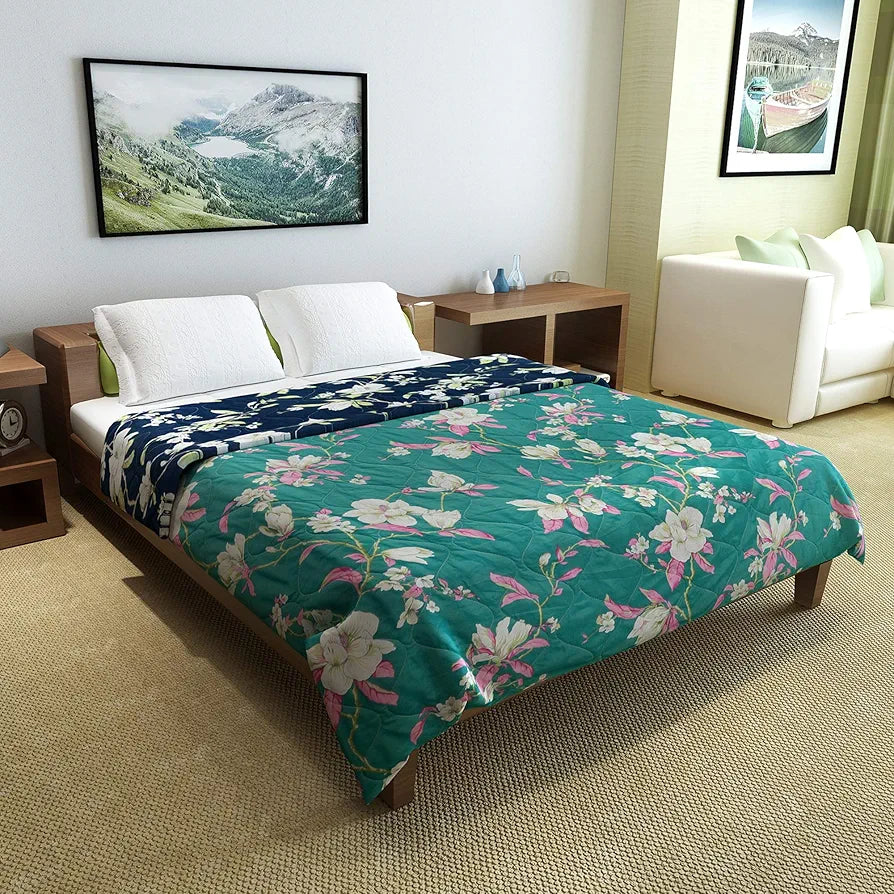 Divine Casa Microfiber 150 GSM Reversible Double Bed Comforter Ultra Soft & Lightweight Blanket Colour Bristol Blue