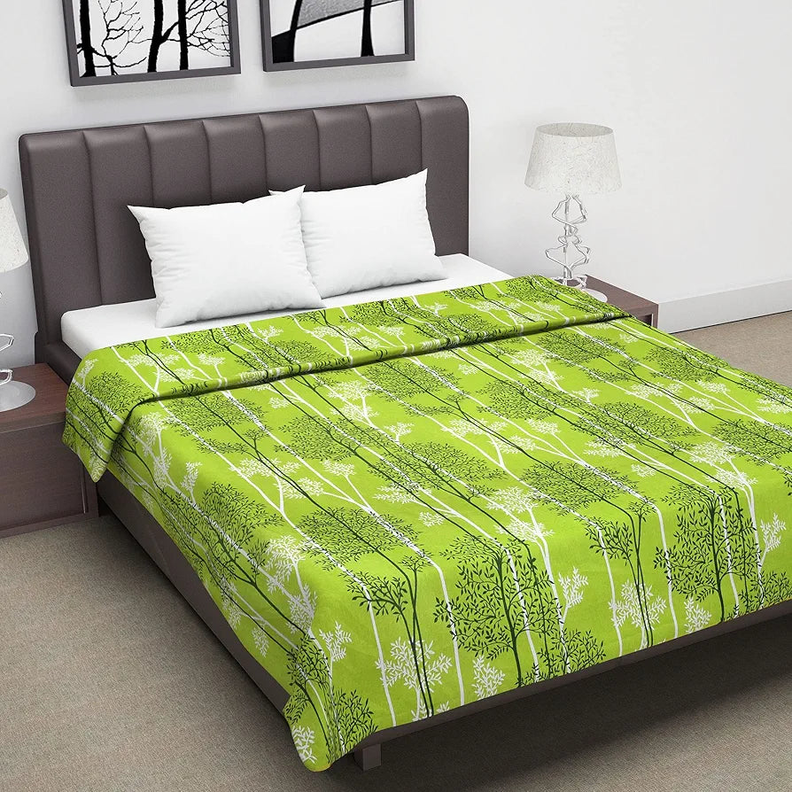 Divine Casa Glace Cotton 120 GSM Reversible Lightweight Printed Double Bed AC Dohar Blanket Quilt Colour Green and Dark Green TC - 120