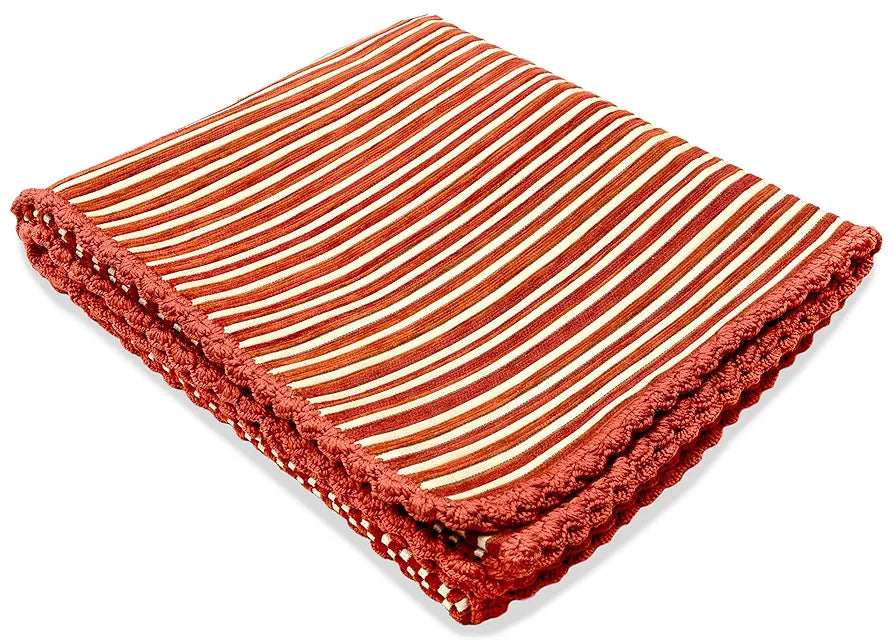 Saral Home Easy Living Polyester & Polyester Blend Striped Soft Decorative Viscose Chenille Throw Sofa Covers Red & Red