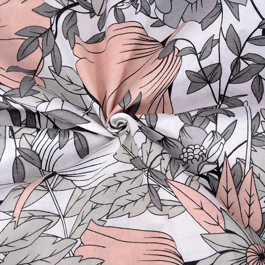 Divine Casa Double Size Bedsheet for Double Bed, 144 TC Pure Cotton Queen Size with 2 Pillow Covers Floral Colour Blush Grey