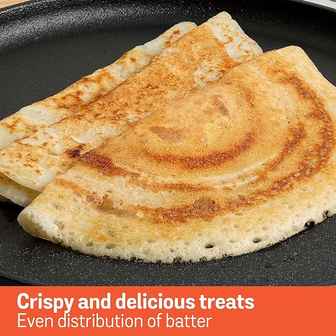 Meyer Pre-Seasoned Cast Iron Flat Tawa with 2 Side Handles 30cm Black