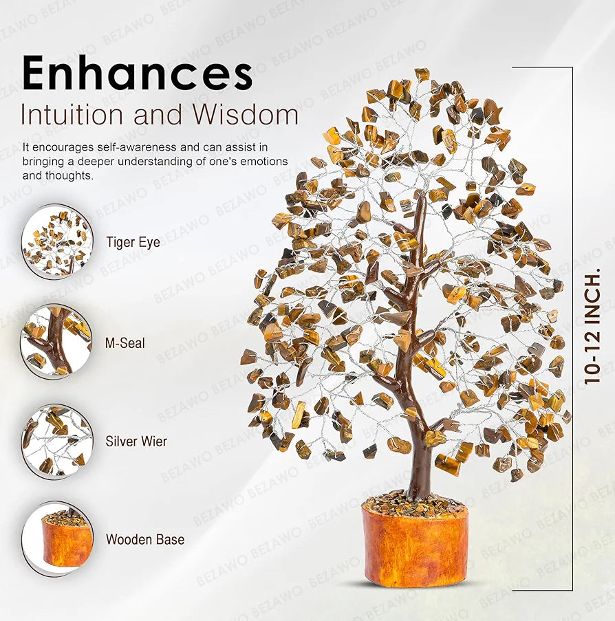 Bezavo Tiger Eye Crystal Tree Silver Wire