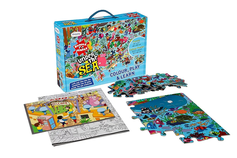 THE BOOK TREE Under The Sea Fun And Educational Floor Puzzle By Majestic Book Club, Package Includes A Big Size Colouring Poster And Jigsaw Puzzle Packed In A Beautiful Box For Kid