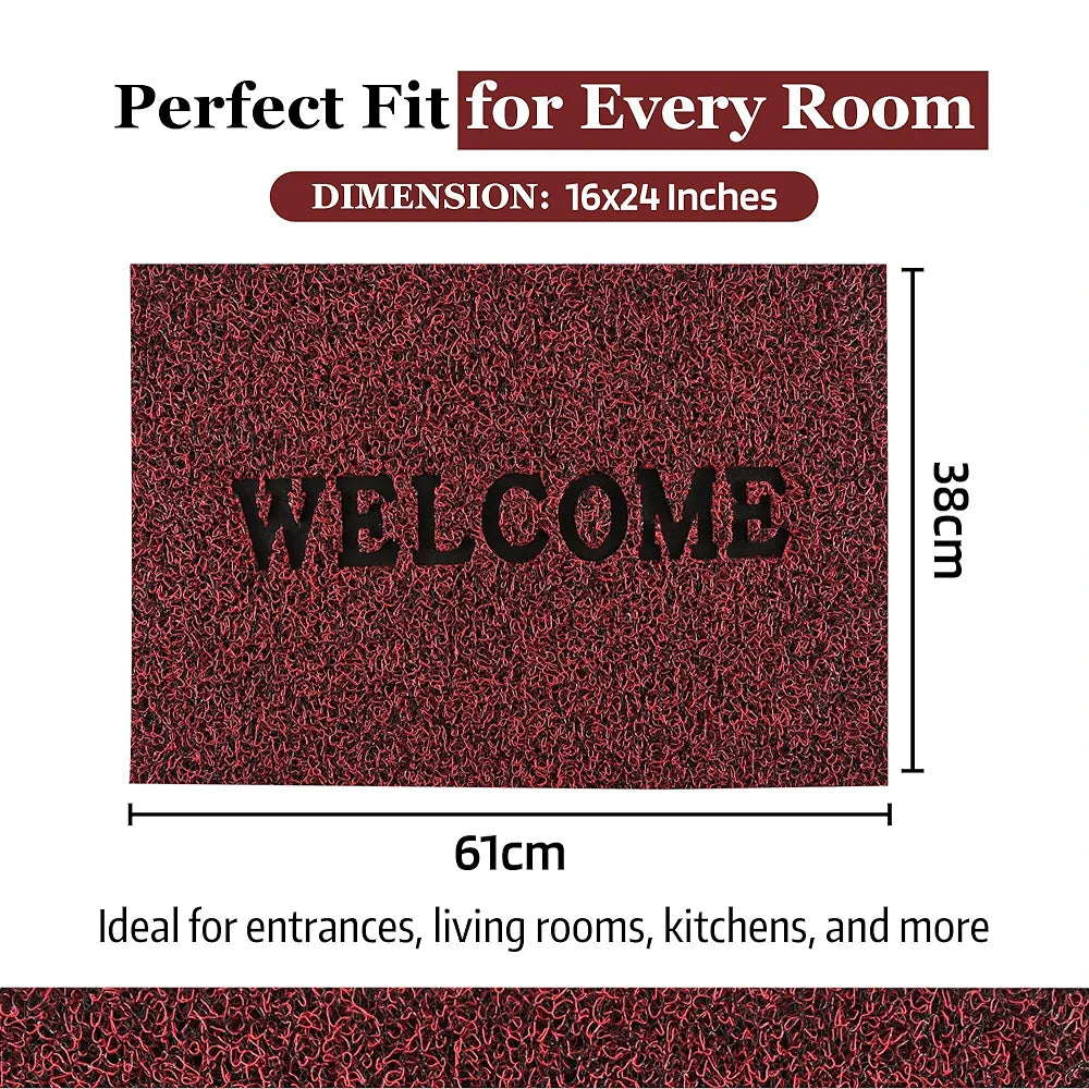 Kuber Industries Anti-Slip Welcome Print Grass Door Mats Red Colour