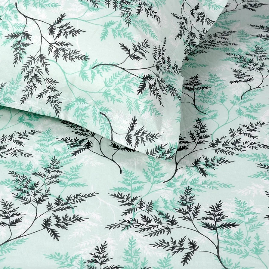 Divine Casa 144 TC 100% Cotton Double Bedsheet with 2 Pillow Covers Floral Pattern Colour Blue Mints