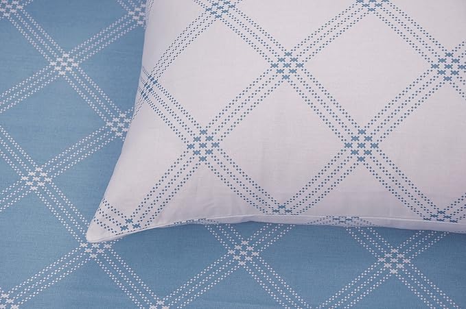 Huesland by Ahmedabad Cotton 186 TC Cotton Bedsheets for King Size Bed with 2 Pillow Covers | Blue & White