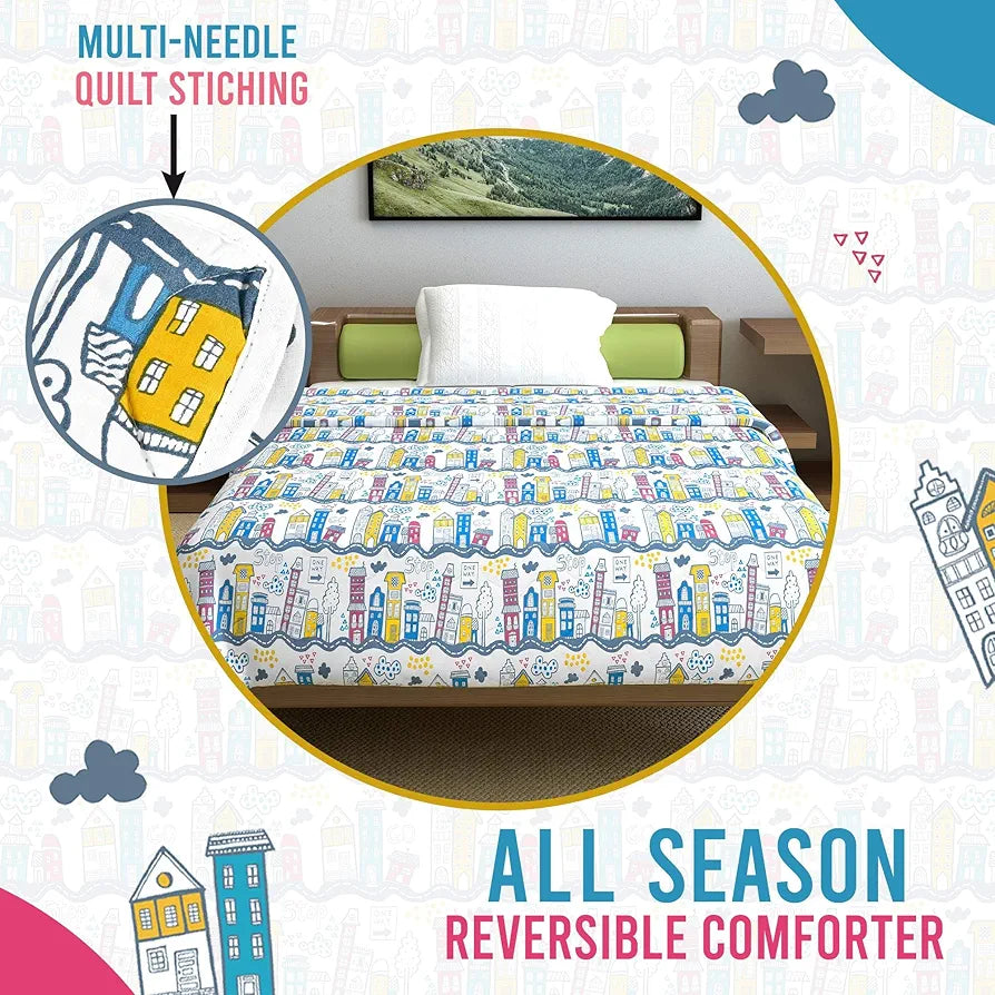 Divine Casa 120 GSM Cotton Single Bed Comforter Soft & Lightweight Reversible All-Season Blanket Colour Heaven White