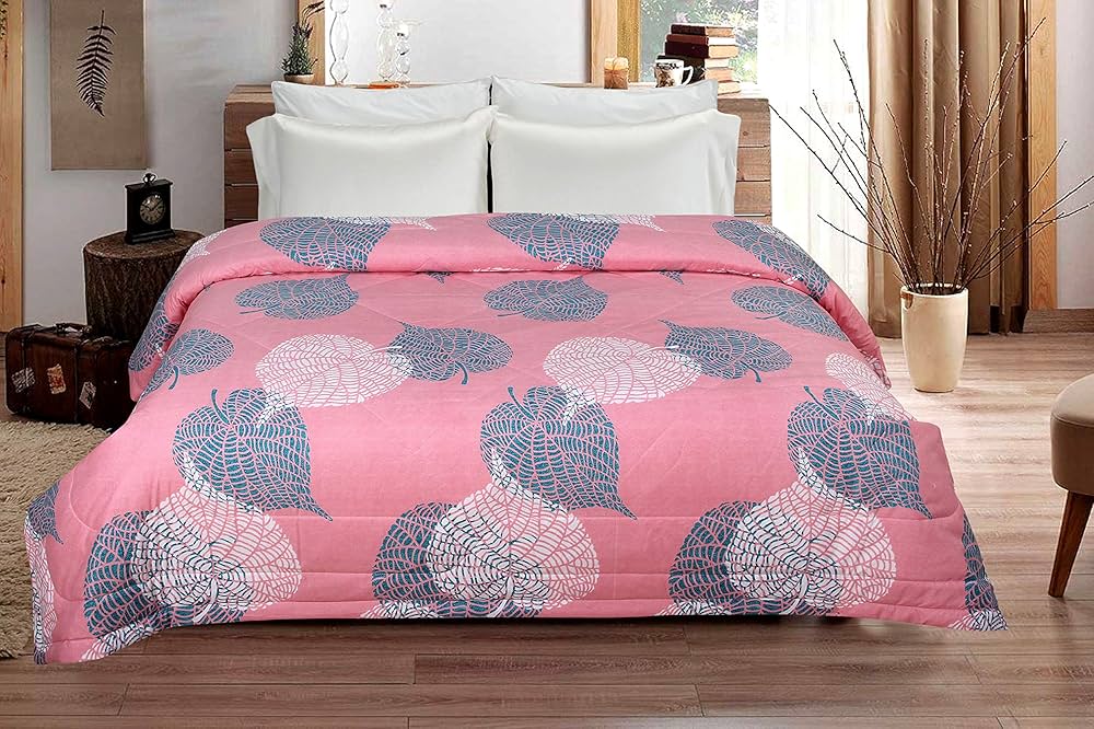 BSB Home 2nd Gen Microfiber Reversible AC Comforter Blanket for Winter Quilt Duvets for King Size Double Bed Light Green and Pink