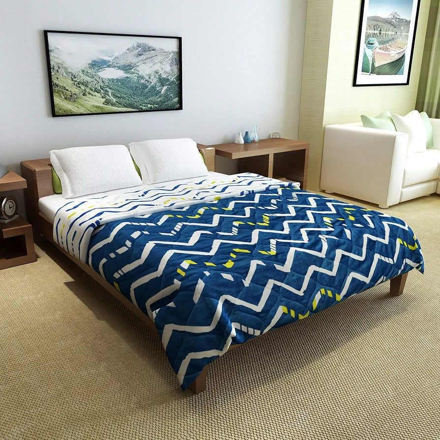 Divine Casa Microfiber 150 GSM Reversible Double Bed Comforter Ultra Soft & Lightweight Blanket Colour Blueprint