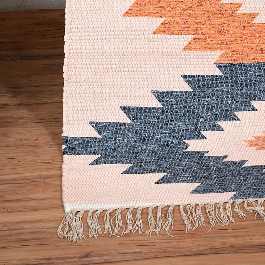 Homadorn Chindi Handmade Printed Modern Dhurrie/Rugs/Carpet Colour multi3