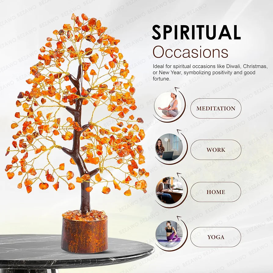 Bezavo Carnelian Crystal Tree Healing Crystal Tree for Positive Energy & Good Luck Golden Wire