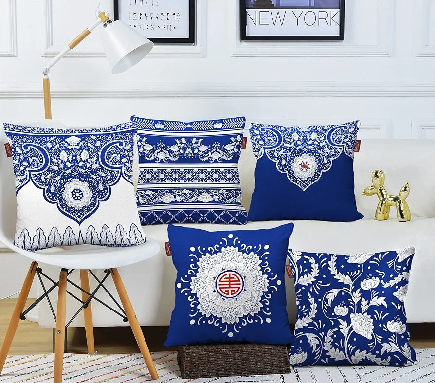 Aerohaven Set of 5 Turkish Designer Decorative Throw Pillow/Cushion Covers Colour Blue