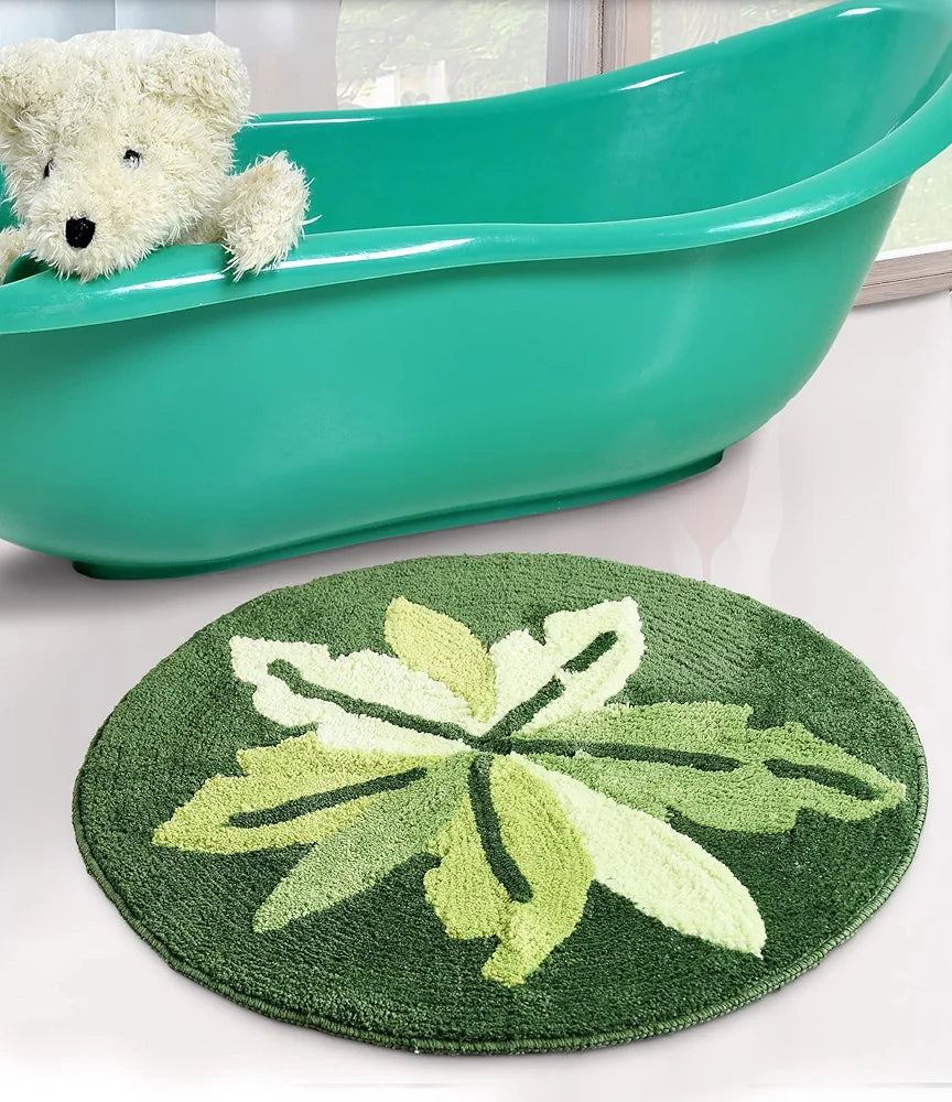 Saral Home Easy Living Soft Cotton Anti-skid Round Leaf Design Bathmat Colour Green