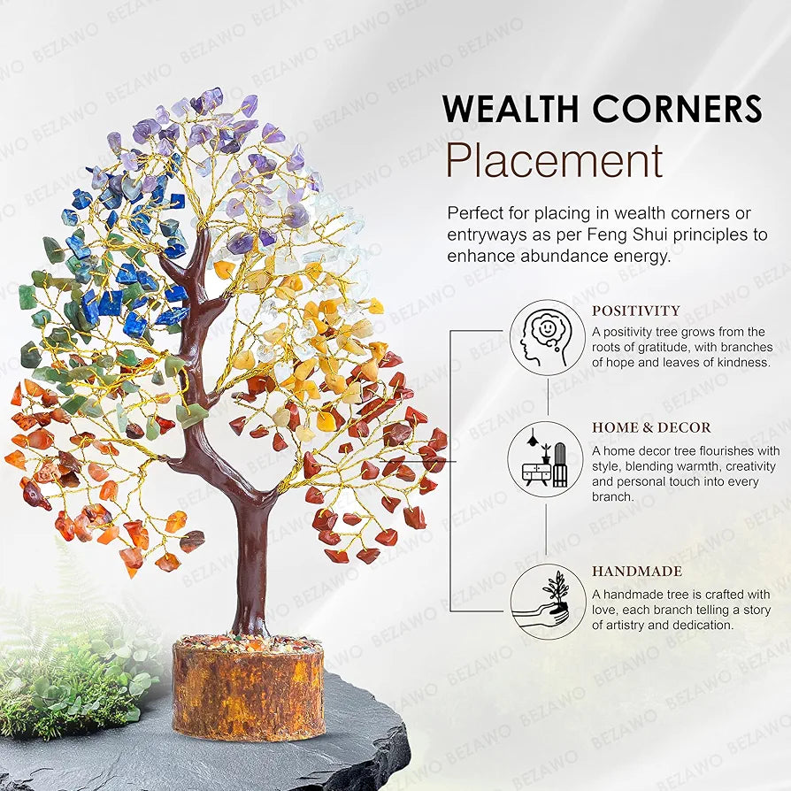 Bezavo Seven Chakra Crystal Tree – Feng Shui Showpiece Golden Wire