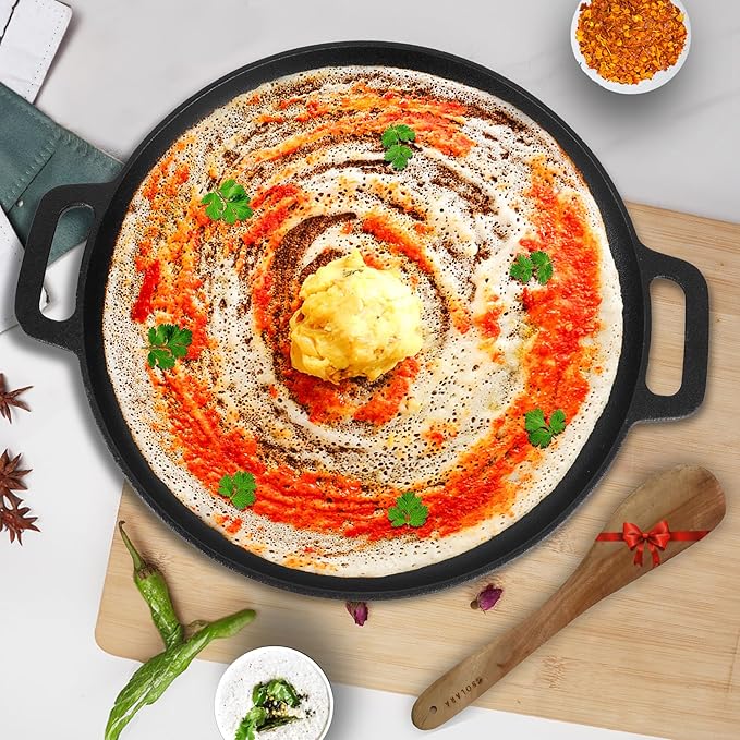 Solara Crown Stone Premium Cast Iron Tawa for Dosa 30 Cm With 2 Loops | Tawa for Dosa | Gas & Induction Friendly