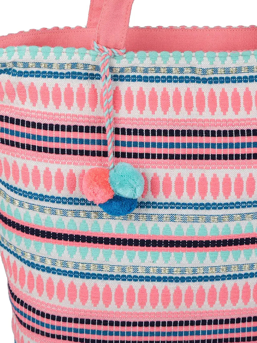 Klondon Alii And Aliizey Tote Bag For Women With Zip Bag Colour Peach Cream-Teal