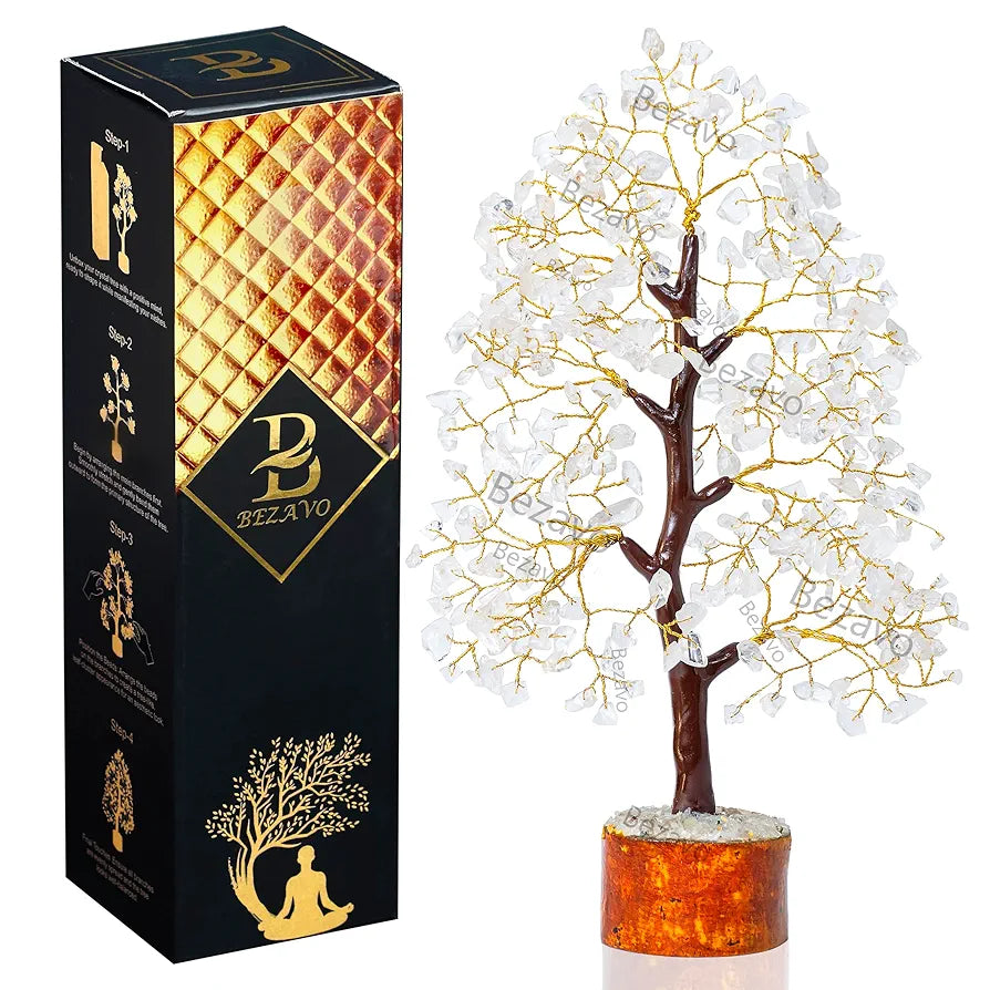 Bezavo Clear Quartz Crystal Tree Golden Wire