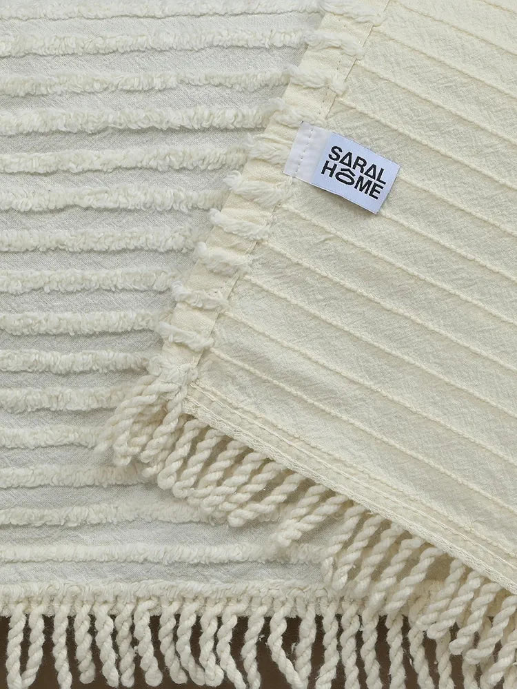Saral Home Barkha Stripe Cotton 1 Seater Sofa Throw Colour Ivory