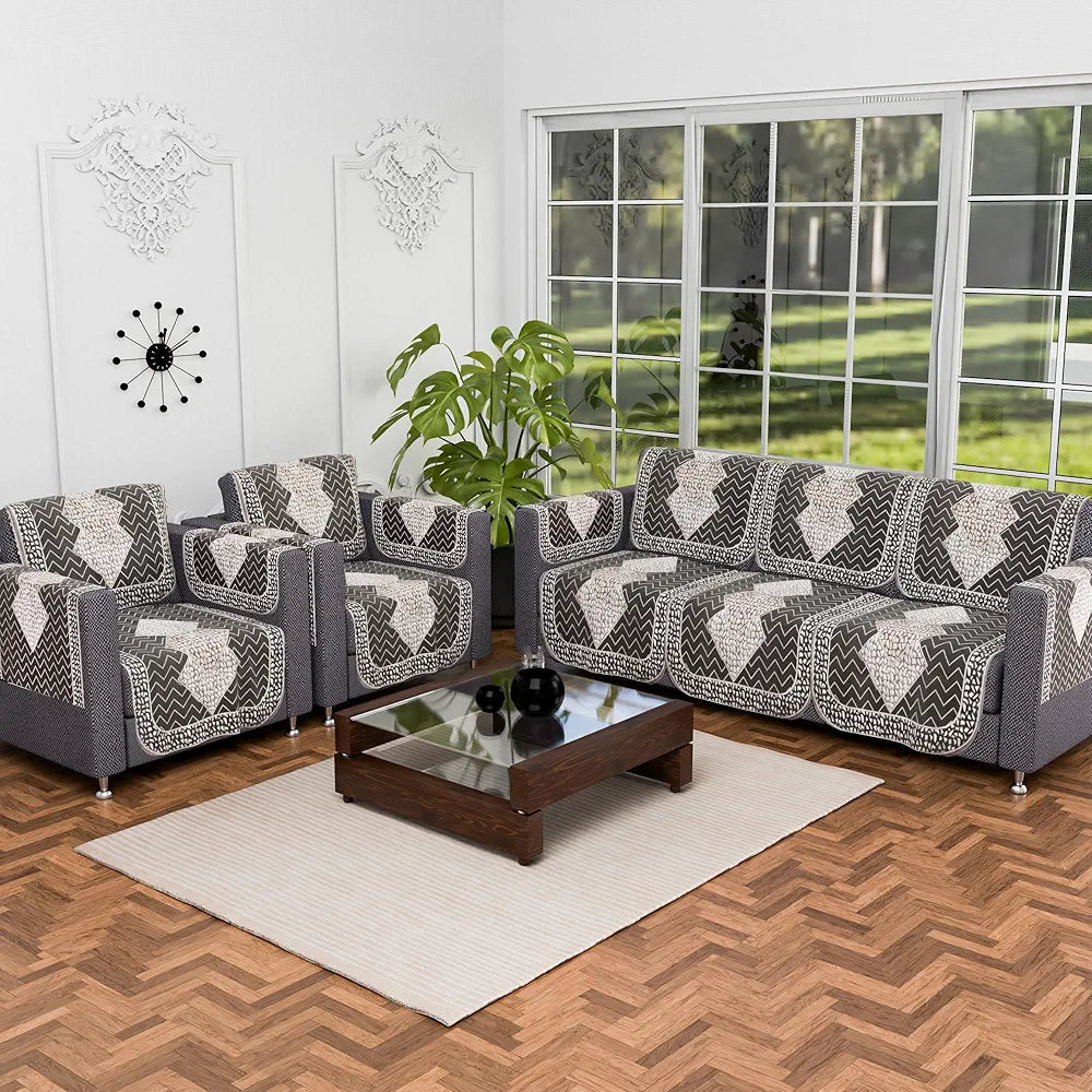Kuber Industries Set of 16 Fully Covered Sofa Cover 5-Seater Stone Mayur Dark Grey & Brown