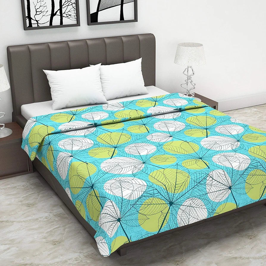 Divine Casa Glace Cotton 120 GSM Reversible Soft and Cozy Lightweight Printed Double Bed AC Dohar Blanket TC - 120 Colour Green and Turquoise Blue