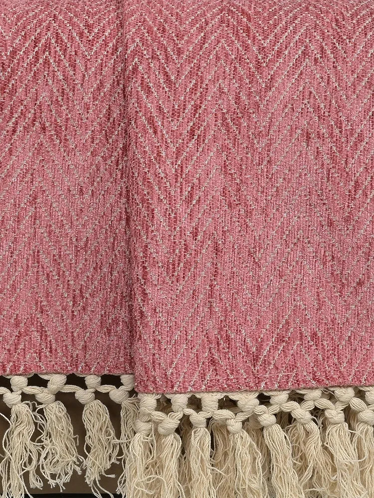 Saral Home Easy Living Pink Chenille Sofa Throw Colour Pink