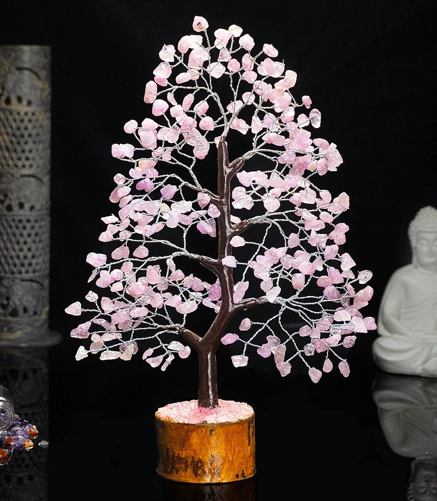 HindCraft Rose Quartz Crystal Tree Pink Stone Silver Wire