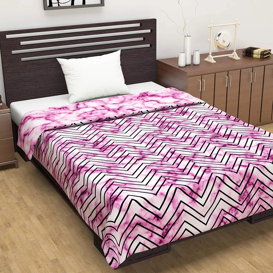 Divine Casa 120 GSM Microfiber Single Dohar Soft & Lightweight Throw Blanket Marble Pattern Colour Pink Marble