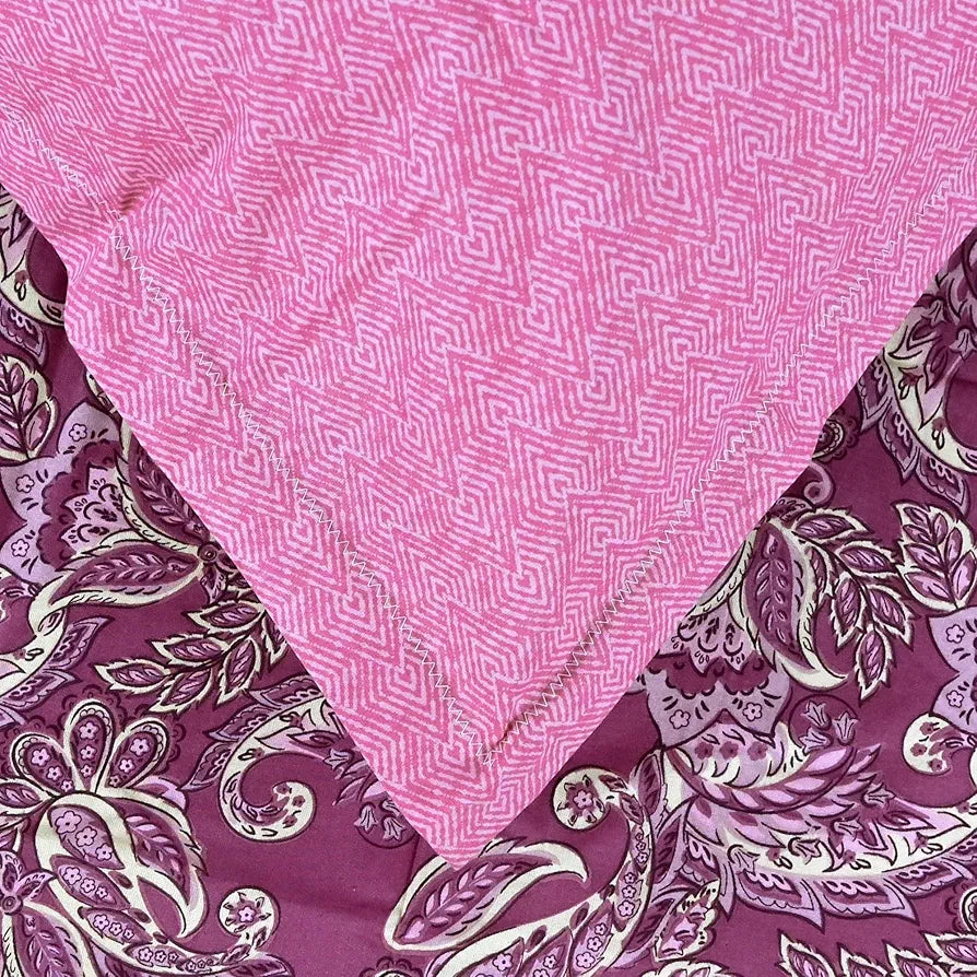Divine Casa 144 TC 100% Pure Cotton Single Bedsheet with 1 Pillow Cover Royal Paisley Pattern Colour Cream Magenta