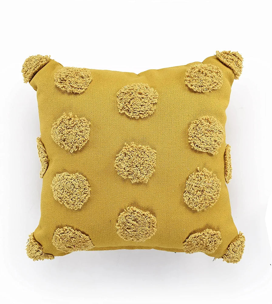 Sashaa World Cotton Tufted Dots Cushion Cover Colour Mustard (Pack of 2)