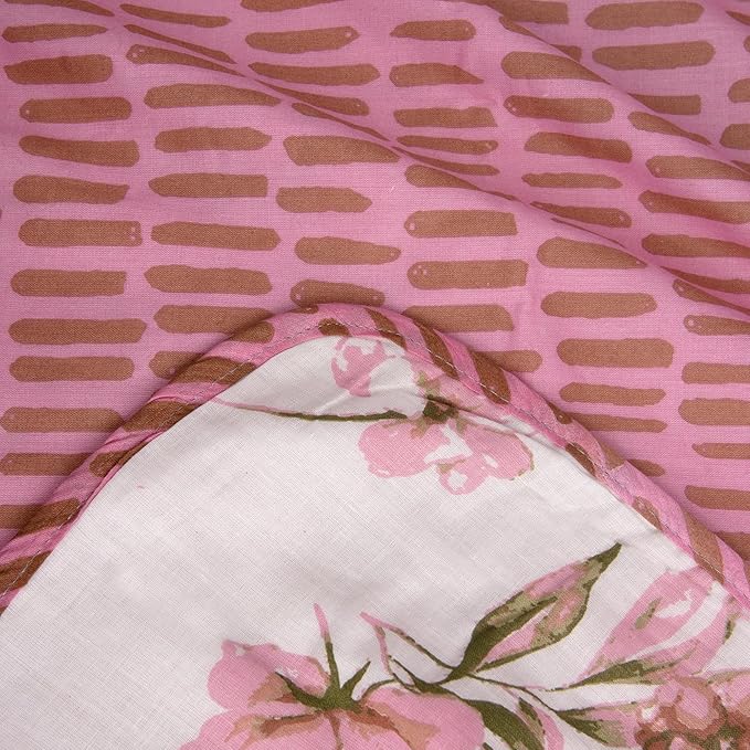 Huesland 100% Cotton Reversible Dohar Single Bed Cotton | Soft Cambric Weave, All Weather Light Ac Blanket | White, Pink & Green