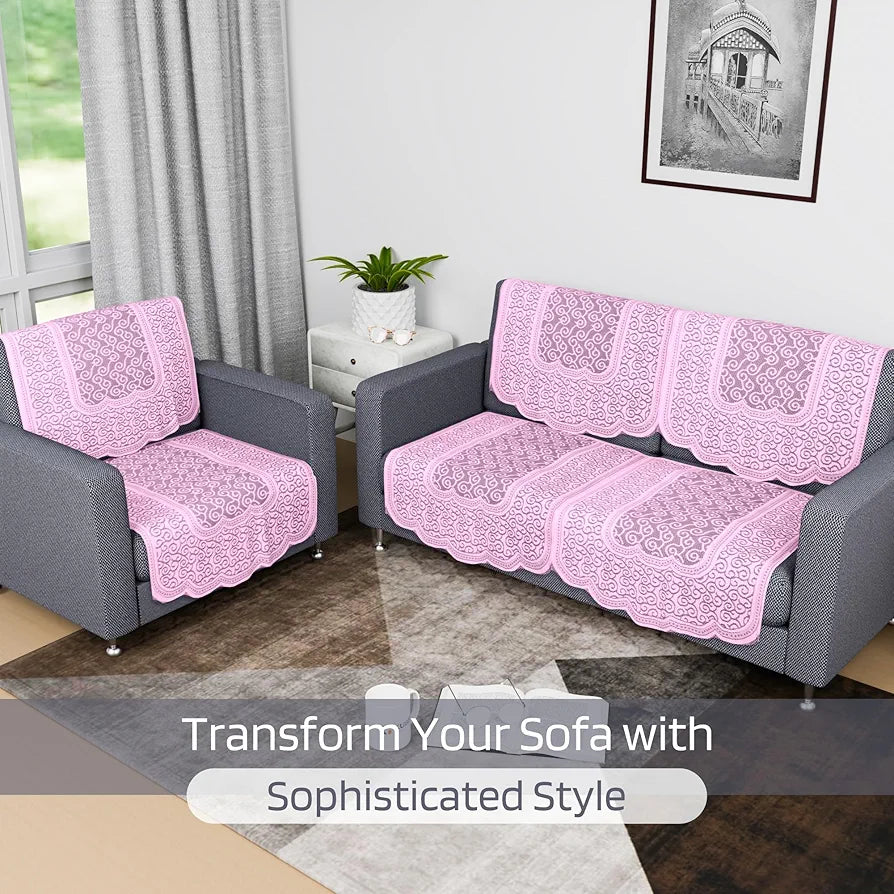Kuber Industries Sofa Cover Net 2+1 Seater Sofa Slip Cover Set Zig Zag Printed Pink
