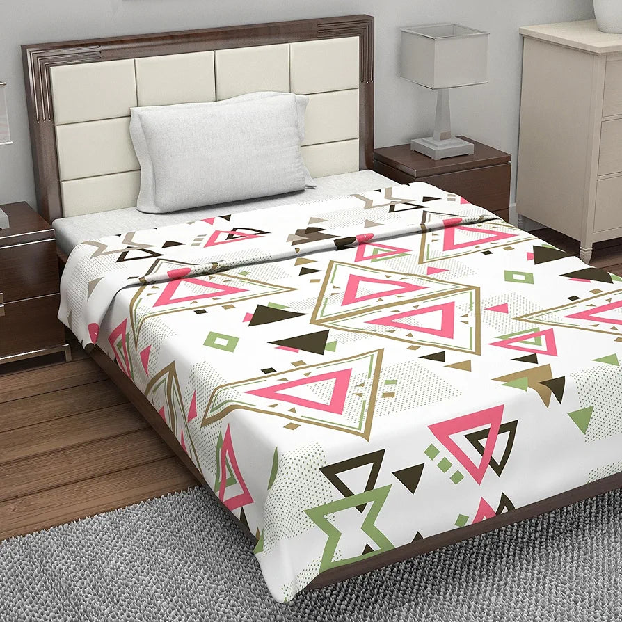 Divine Casa Glace Cotton 120 GSM Reversible Lightweight Printed Single Bed AC Dohar Blanket Quilt Colour Orange and Pink