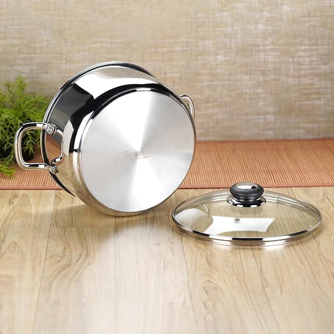 Sumeet Stainless Steel Induction Bottom Casserole with Glass Lid 3.2 Liter 20 cm Dia Silver
