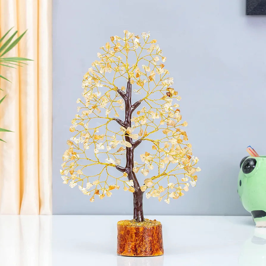 HindCraft Citrine Gemstone Crystal Tree Golden Wire 10-12 inch