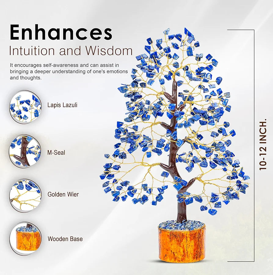 Bezavo Lapis Lazuli Crystal Tree for Home & Office Golden Wire