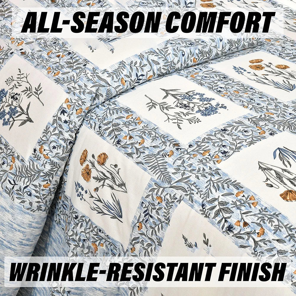 Kuber Industries Double Bedsheet with 2 Pillow Covers 160 TC Premium Cotton Dezier Check Flower Blue