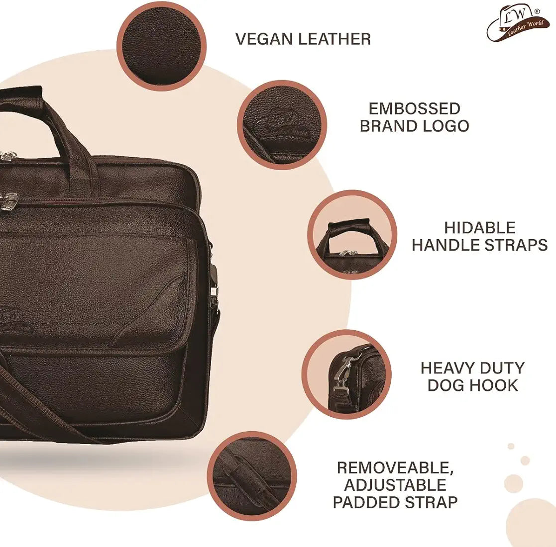 Leather World Synthetic Leather Briefcase 15.6 Inch Dark Brown Laptop Expandable Messenger Shoulder Office Bag with Strap for Men and Women
