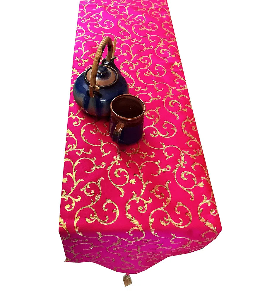 Pink Parrot Art Silk Table Runner Colour Multicolour