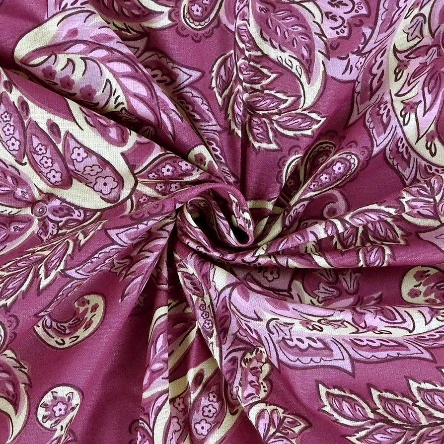 Divine Casa 144 TC 100% Pure Cotton Single Bedsheet with 1 Pillow Cover Royal Paisley Pattern Colour Cream Magenta