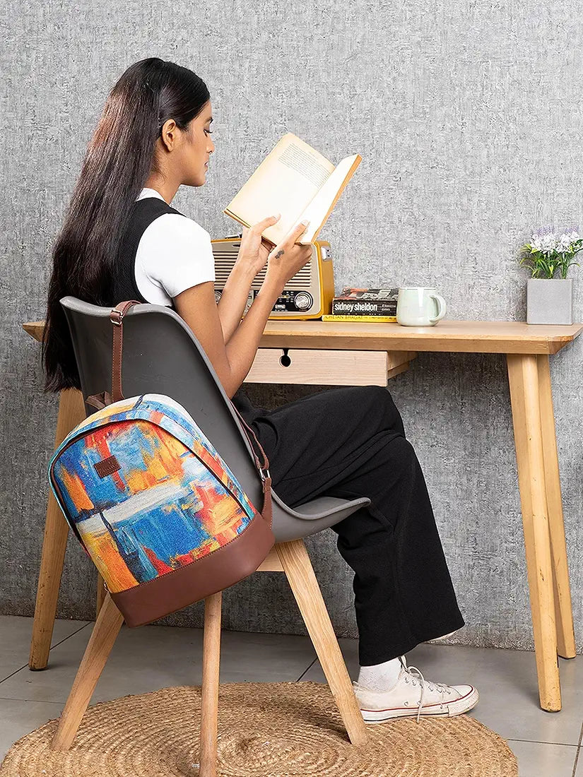 Zouk Printed Women's Jute Handcrafted Vegan Leather Multicolor Daypack/Backpack