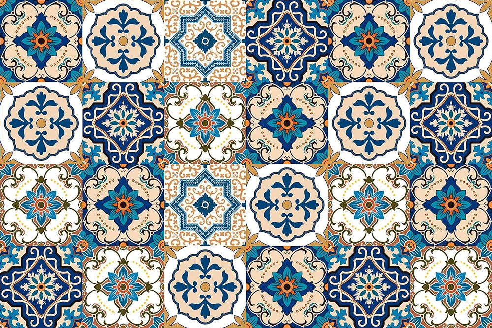 Indian Royals Hexagun Art Blue Kitchen Wallpaper Oil Proof Waterproof Haxagon Wallpaper