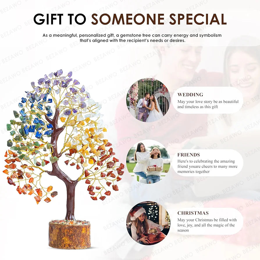 Bezavo Seven Chakra Crystal Tree – Feng Shui Showpiece Golden Wire