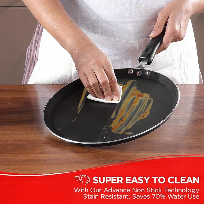 Vinod Zest Aluminium Non Stick Dosa Omni Tawa - 25cm | 3mm Extra Thick | 3 Layer Ceramic Coat | Bakelite Handle
