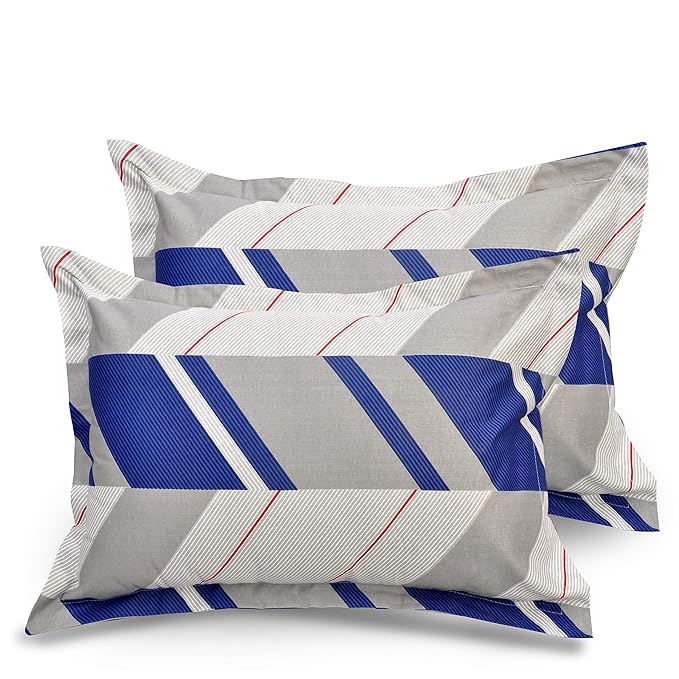 Huesland by Ahmedabad Cotton 144 TC Cotton King Size Bedsheet with 2 Pillow Covers - Grey & Blue