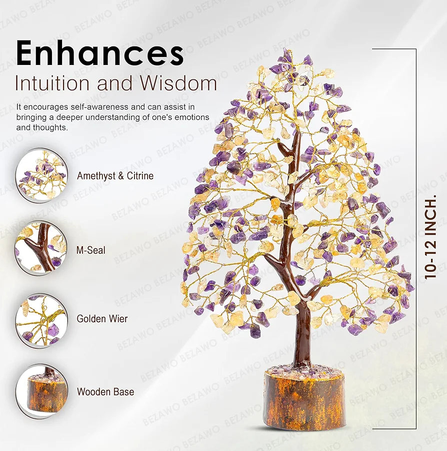 Bezavo Amethyst & Citrine Crystal Tree Feng Shui Tree of Life for Healing & Prosperity